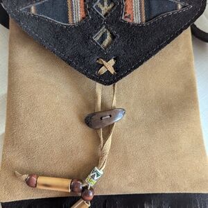 Super Hippie Style Fringe Tan and Black Suede Handbag New Without Tags